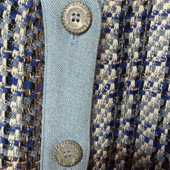 Zara Light Blue and Navy Plaid Tweed Cardigan Jacket size large - Picture 4 of 13